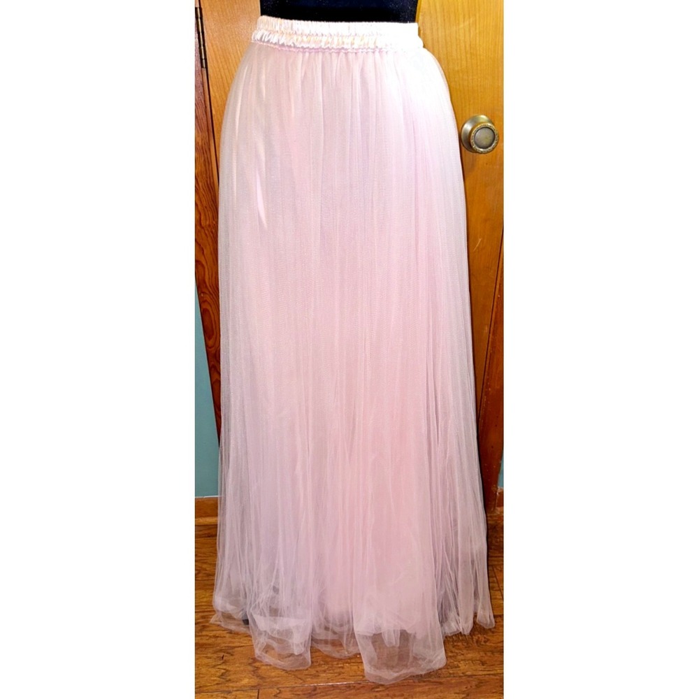 Womens Light Blush Pink Tulle Maxi Party Skirt Elastic Waistband Est Size XS - Picture 2 of 2